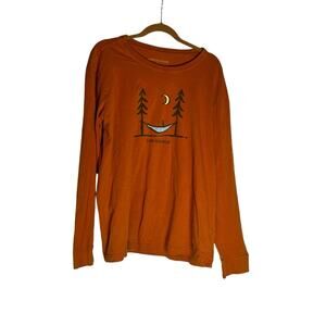 Life is Good Orange Long Sleeve Hammock Camping Crew Neck Tee Shirt Size XL